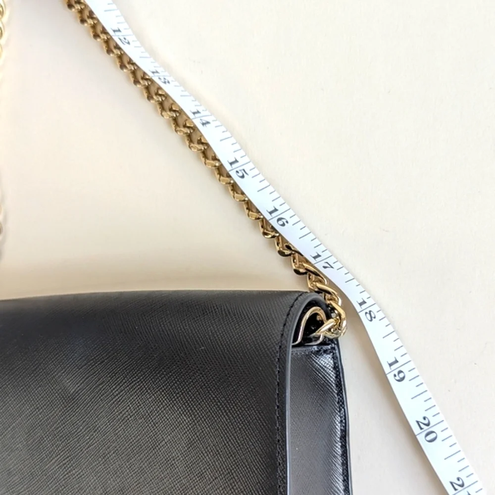Kate Spade Carson Handbag Short Chain Strap Black Saffiano Leather Gold Tone